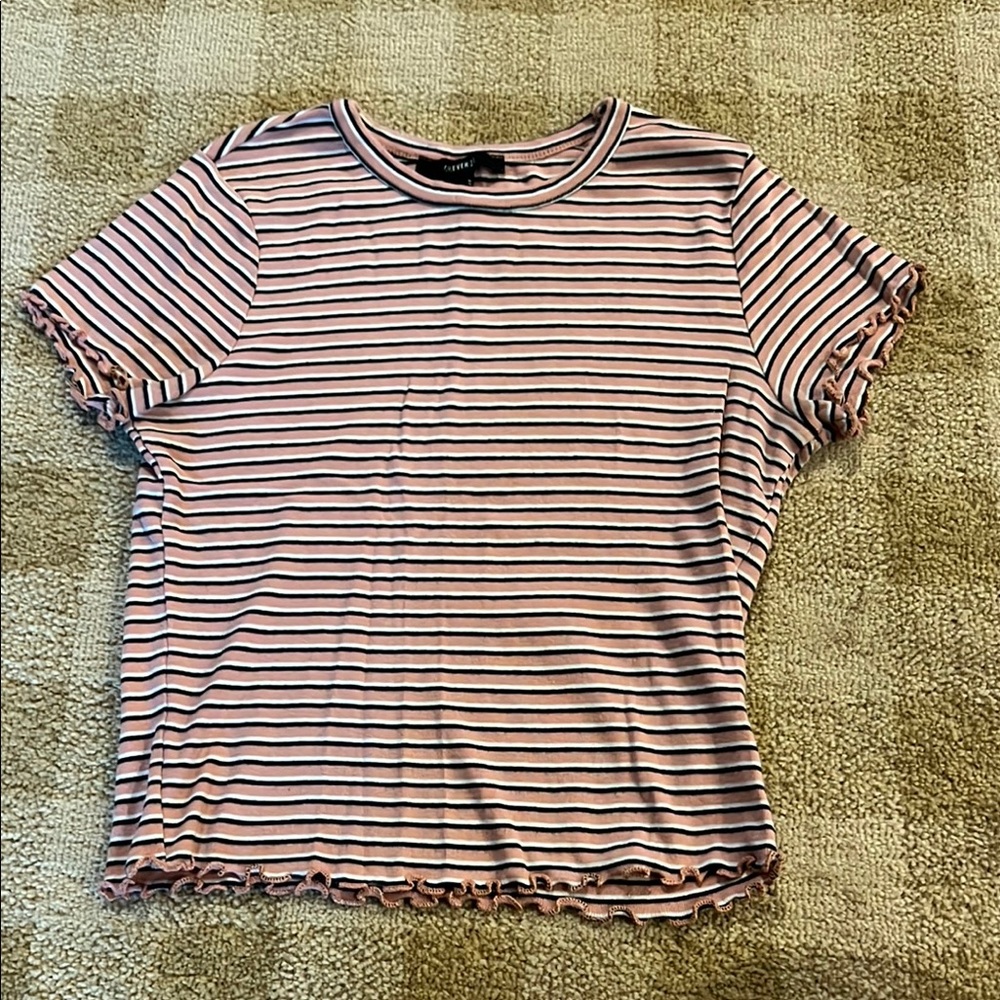 Forever 21 Pink and Black Striped Short Sleeve Tee